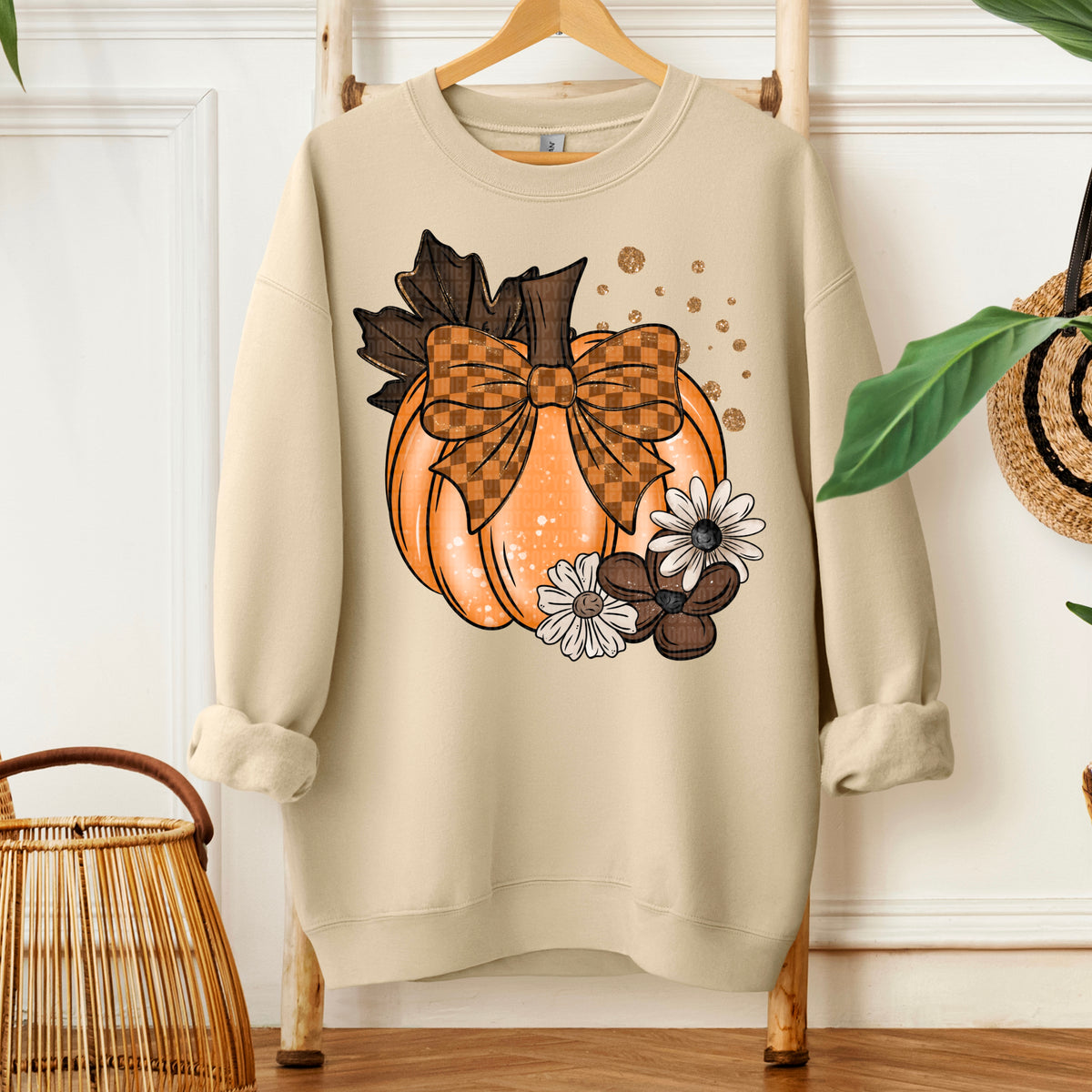 Pumpkin floral checkered bow-DTF&UV