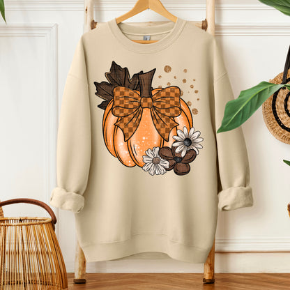 Pumpkin floral checkered bow-DTF&UV