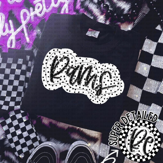 Rams Black And White Polka Dot Faux Stitch - DTF