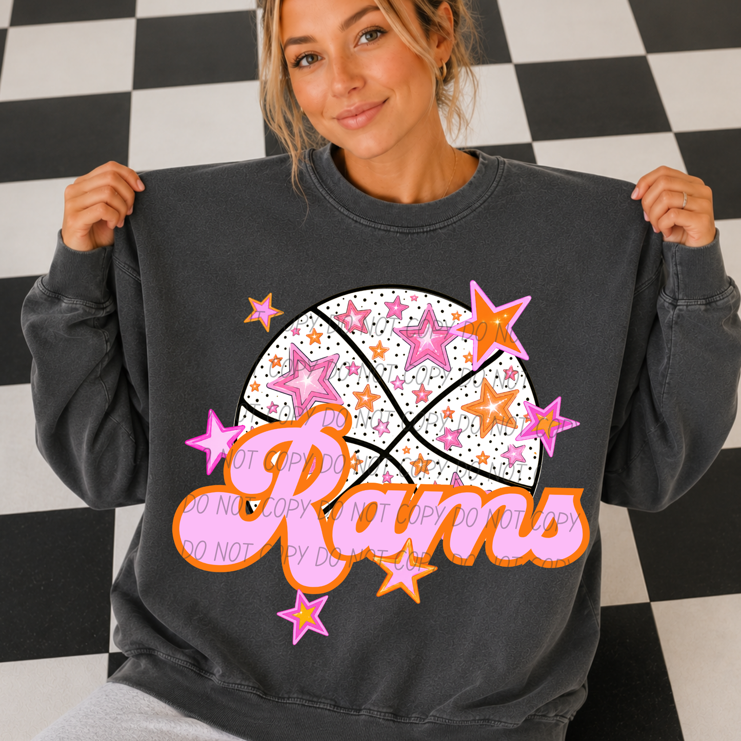 Basketball Pink Orange Stars Mascot (Dropdown)- DTF&UV