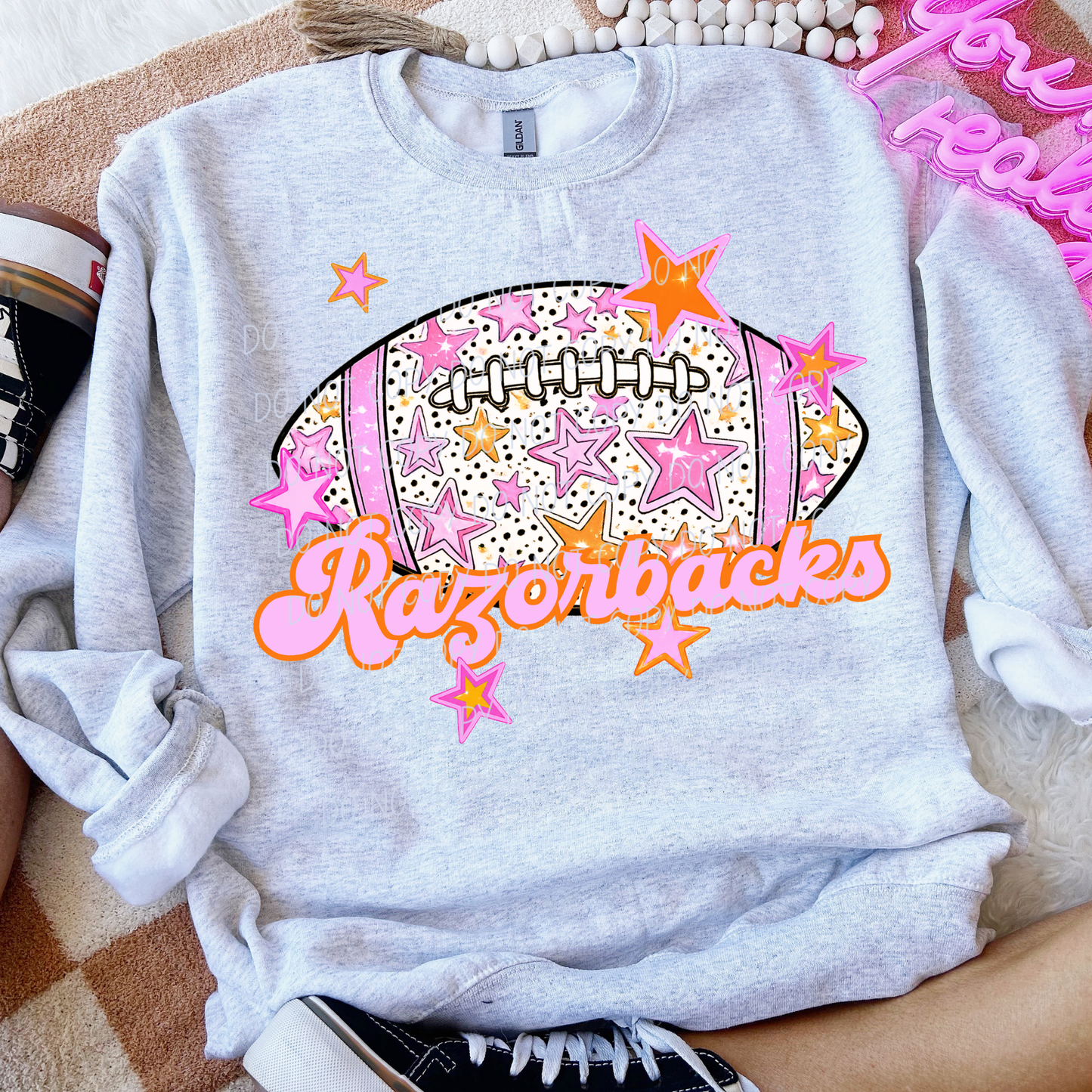 Football Pink Orange Stars Mascot (Dropdown)- DTF&UV