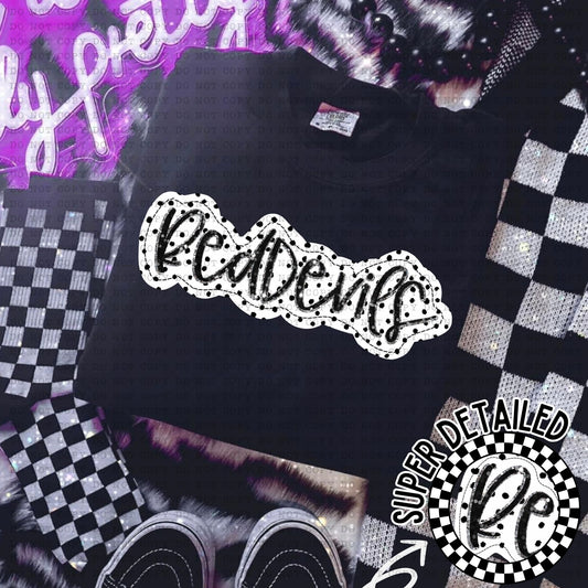 Reddevils Black And White Polka Dot Faux Stitch - DTF
