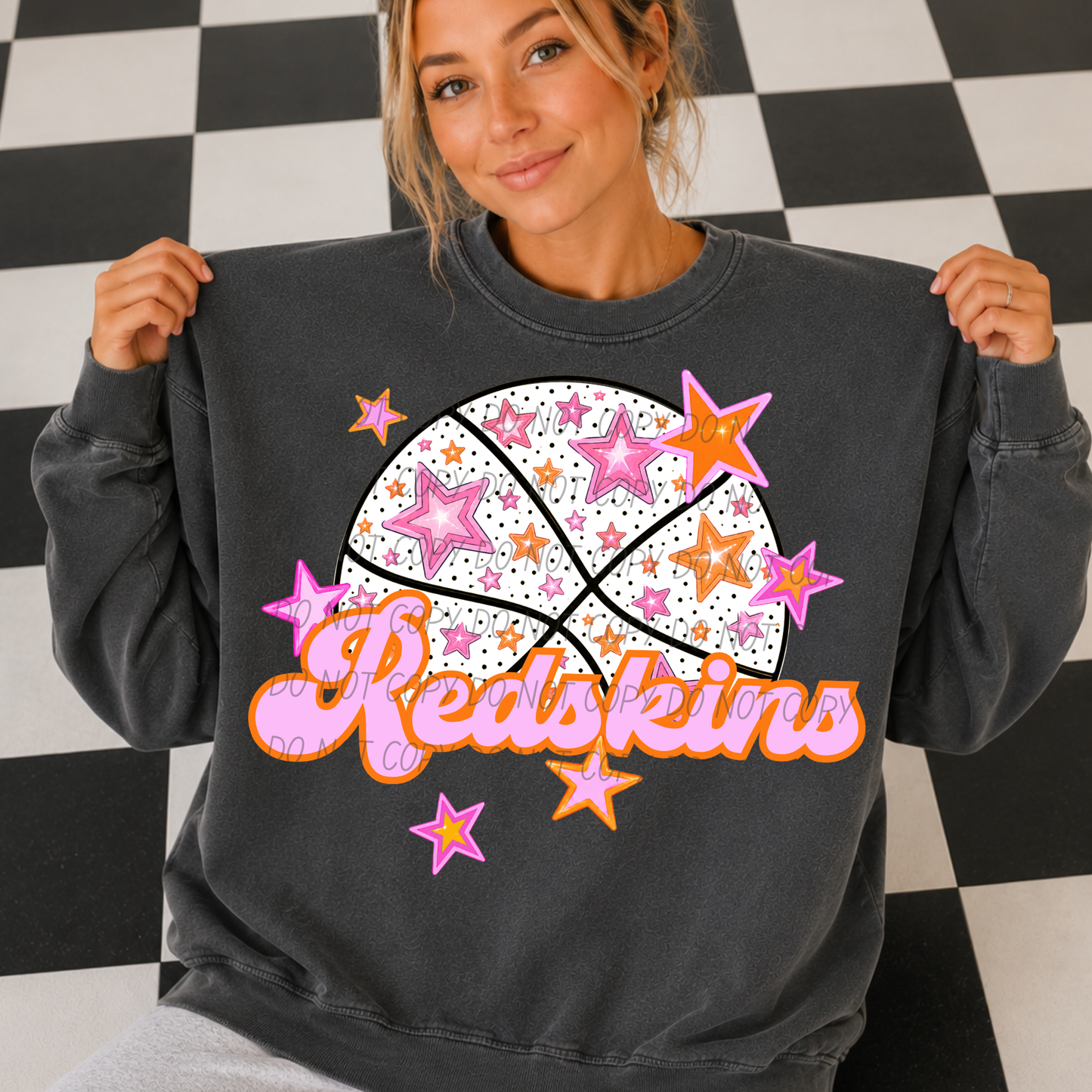 Basketball Pink Orange Stars Mascot (Dropdown)- DTF&UV