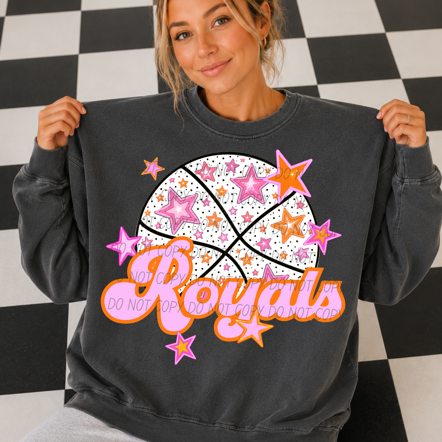 Basketball Pink Orange Stars Mascot (Dropdown)- DTF&UV