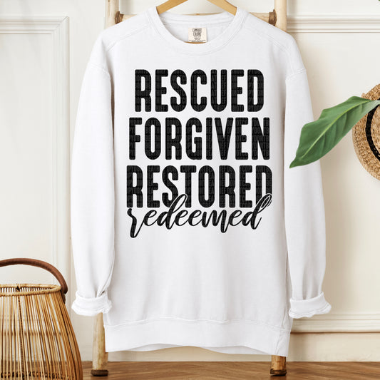 Rescued Forgiven Restored Redeemed(Font Color/Dropdown)-DTF&UV