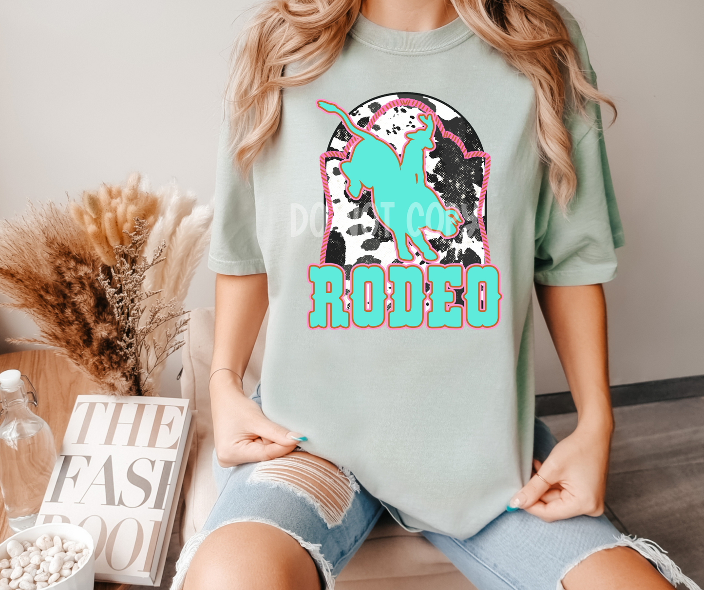 Rodeo bull bucking cow print back-DTF