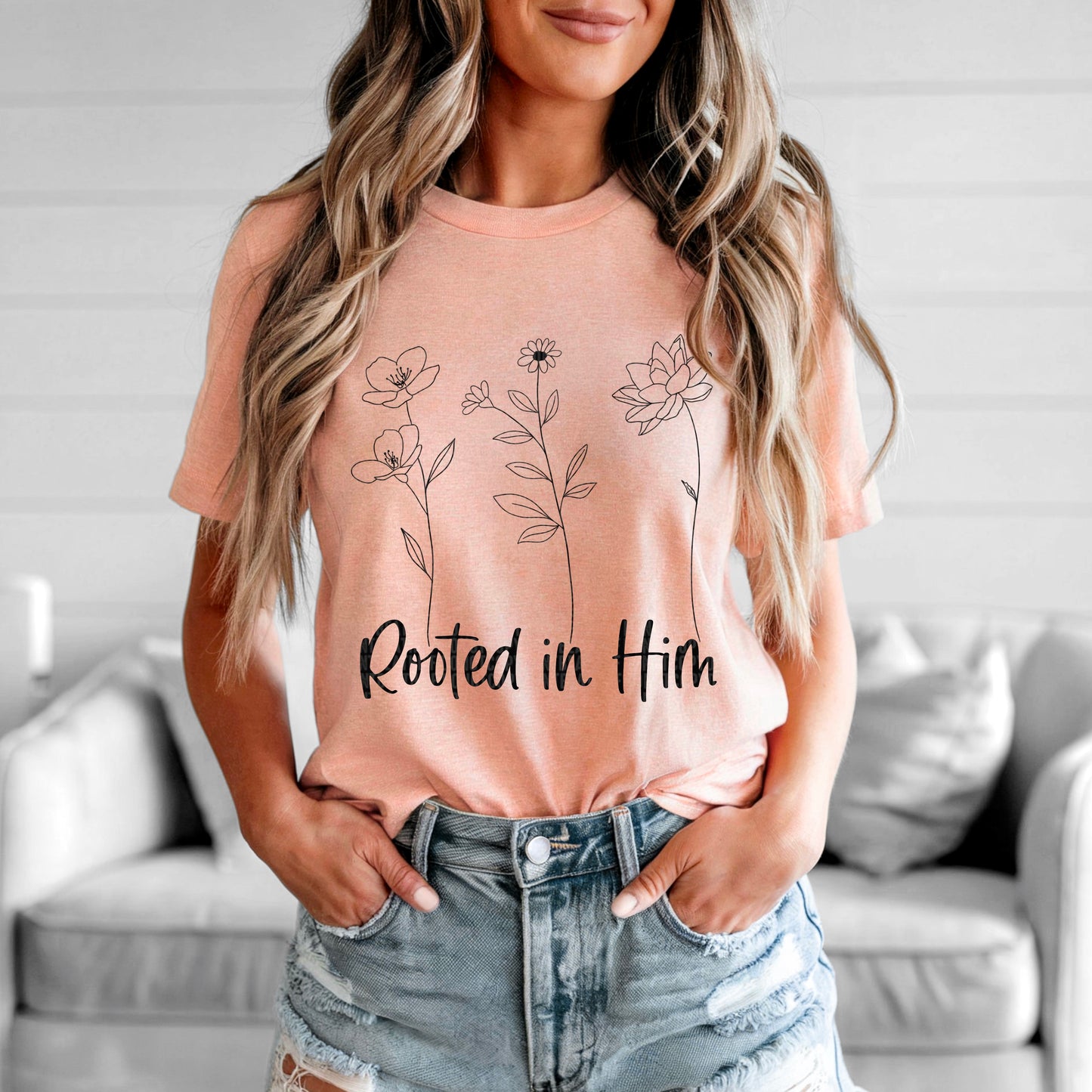 Rooted in Him flowers sketch-DTF