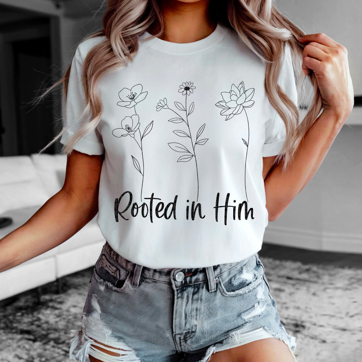 Rooted in Him flowers sketch-DTF