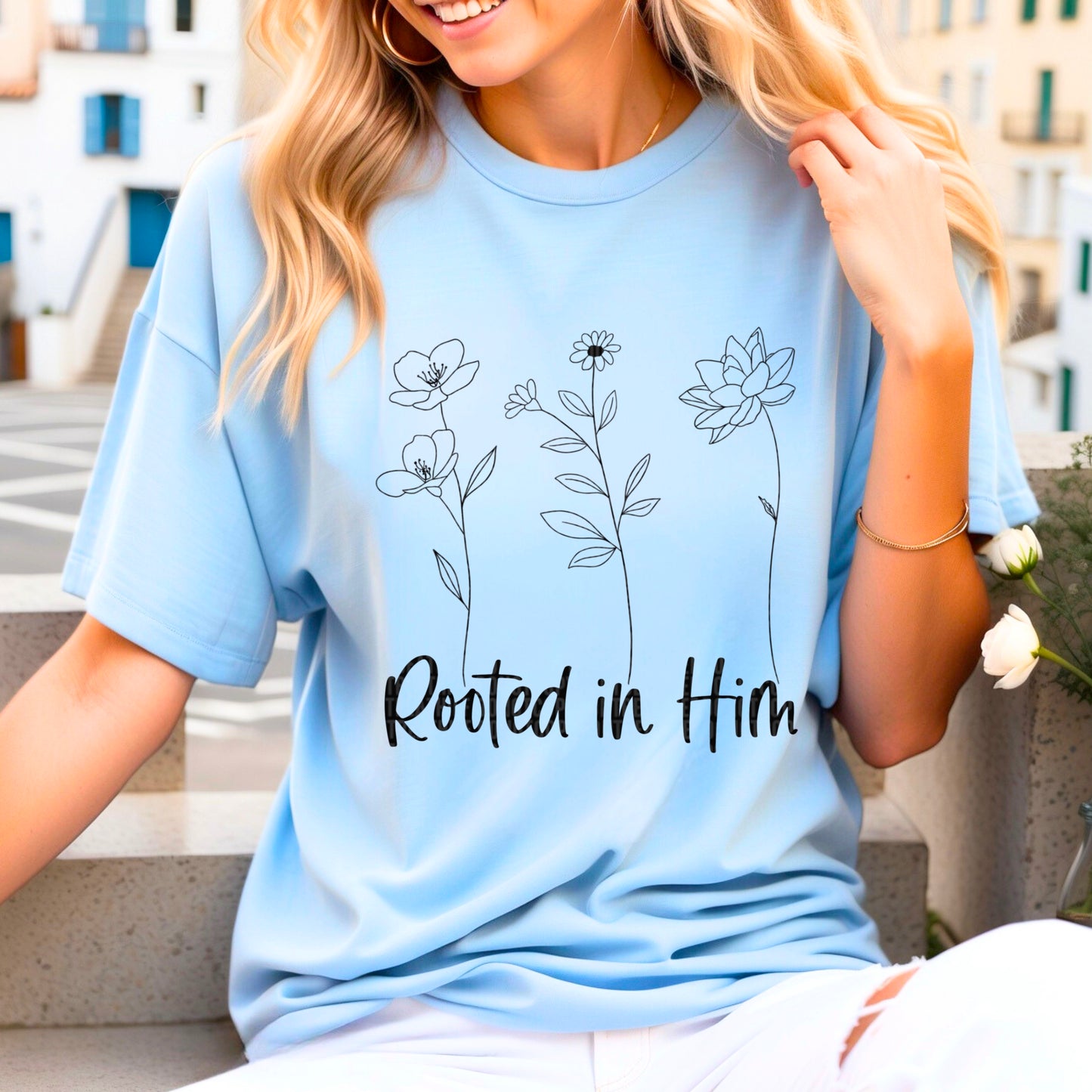 Rooted in Him flowers sketch-DTF