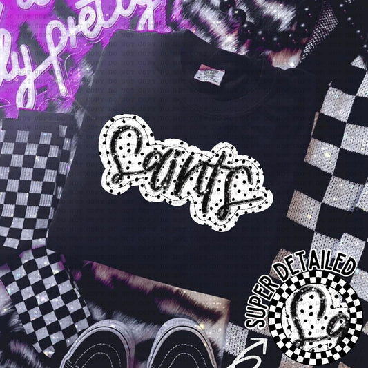 Saints Black And White Polka Dot Faux Stitch - DTF