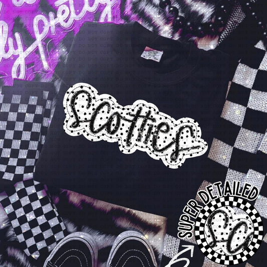 Scotties Black And White Polka Dot Faux Stitch - DTF