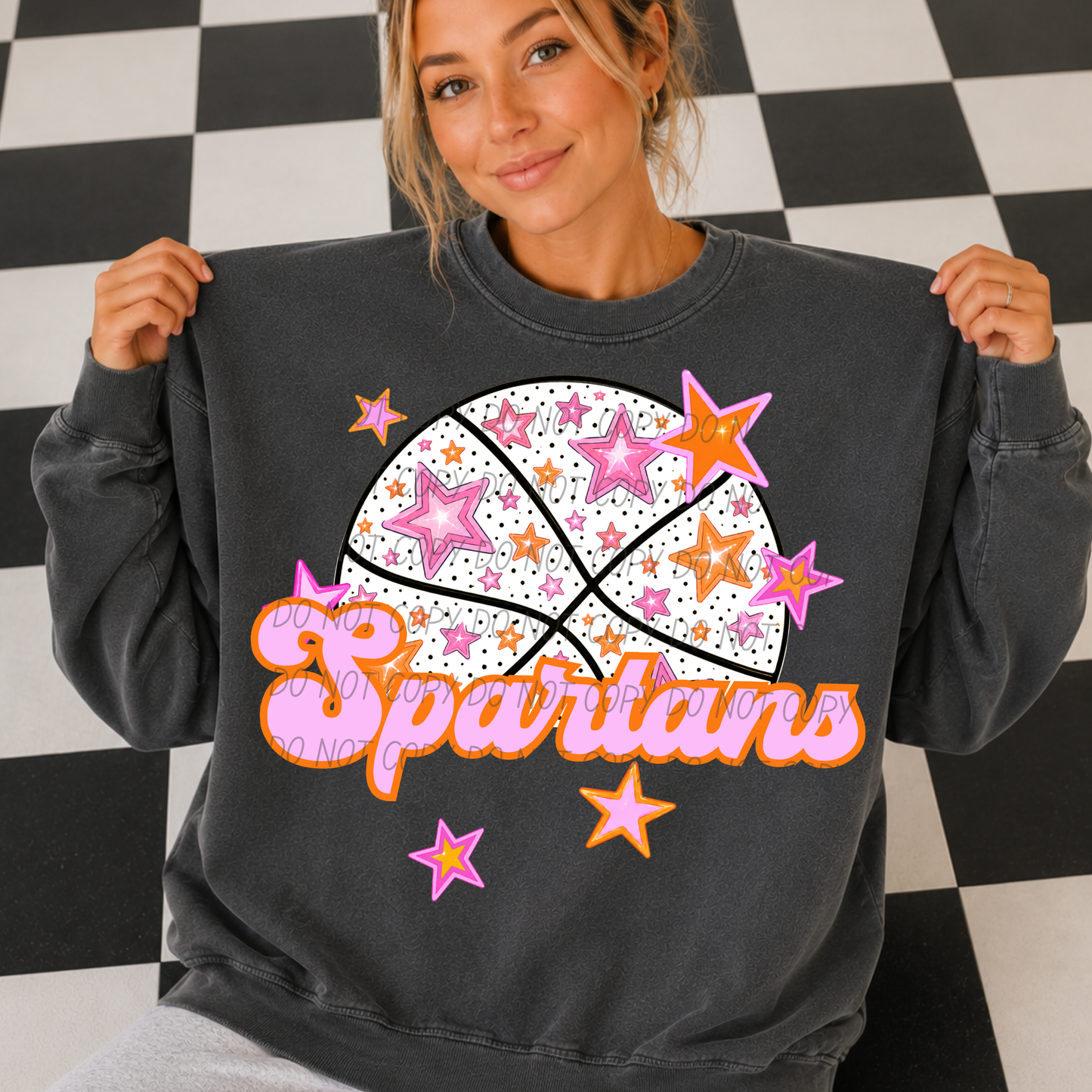 Basketball Pink Orange Stars Mascot (Dropdown)- DTF&UV