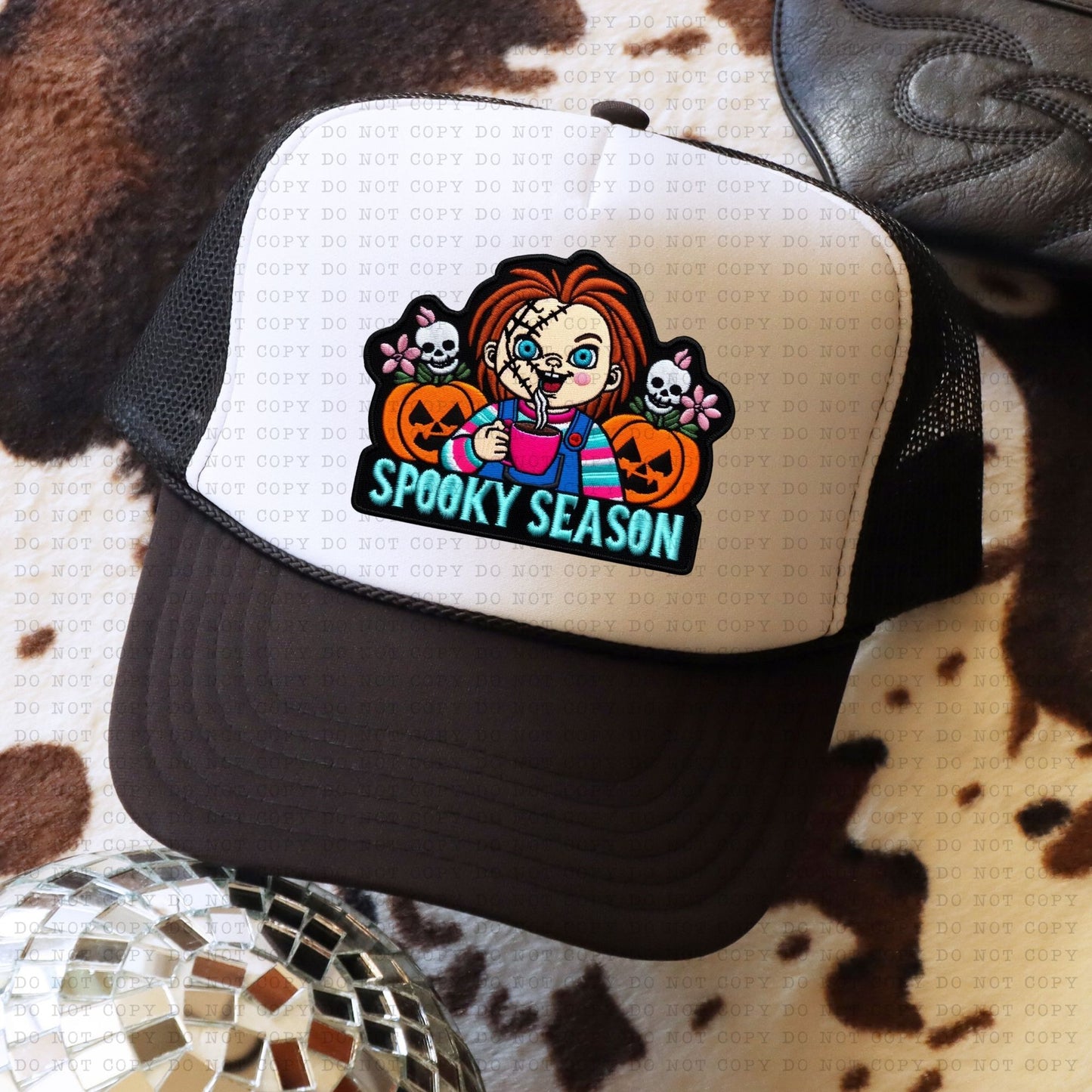 Spooky Season Chucky 2 Trucker Faux Hat Patch - DTF