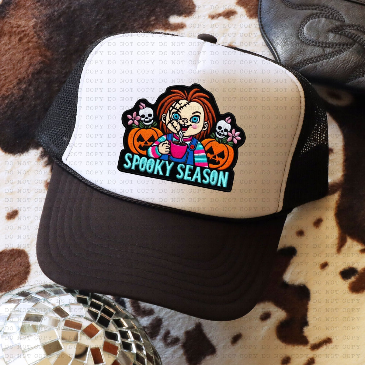 Spooky Season Chucky 2 Trucker Faux Hat Patch - DTF