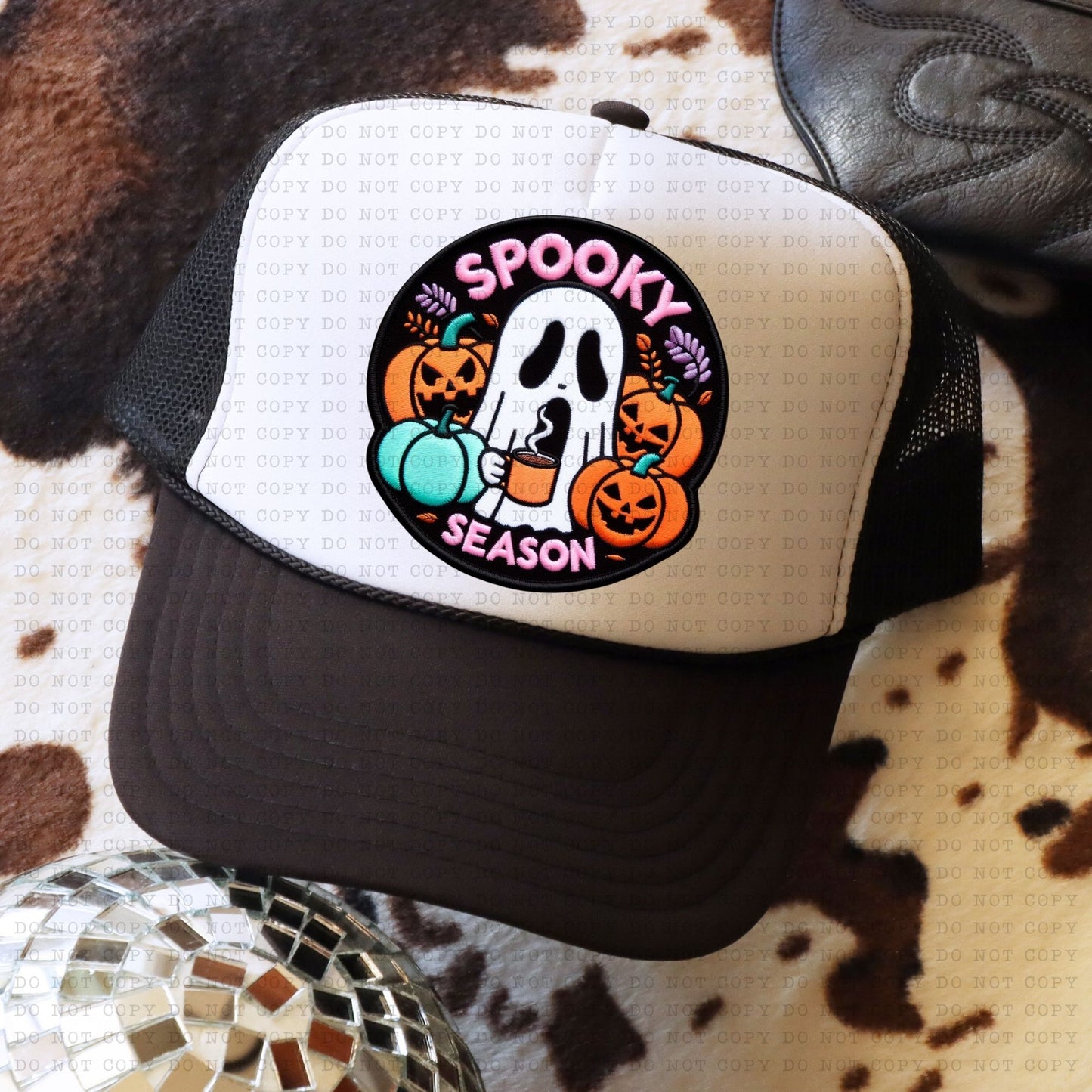 Spooky Season Ghosty 3 Faux Hat Patch - DTF