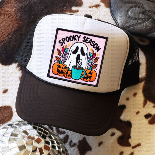 Spooky Season Ghosty Trucker Square Faux Hat Patch - DTF