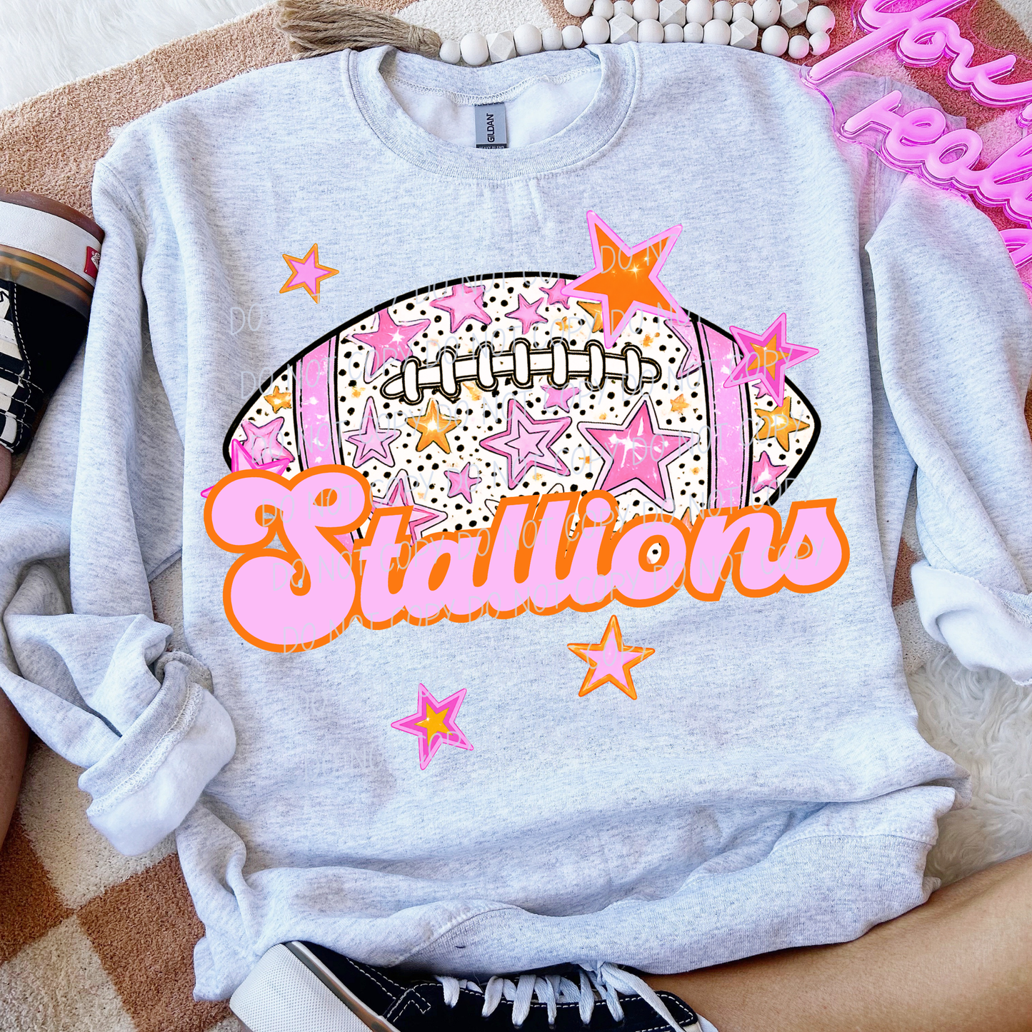 Football Pink Orange Stars Mascot (Dropdown)- DTF&UV