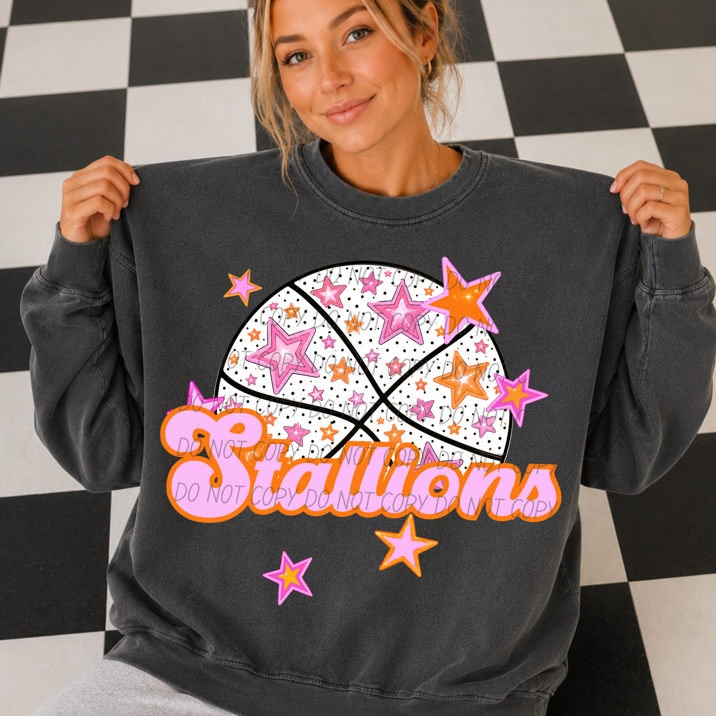 Basketball Pink Orange Stars Mascot (Dropdown)- DTF&UV