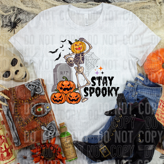 Stay Spooky skeleton pumpkin head-DTF