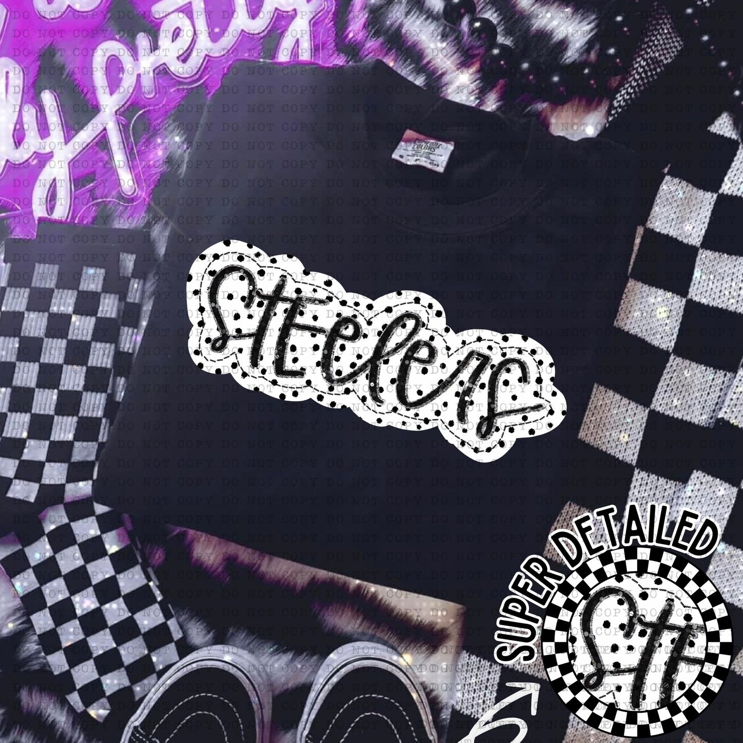 Steelers Black And White Polka Dot Faux Stitch - DTF
