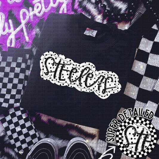 Steelers Black And White Polka Dot Faux Stitch - DTF