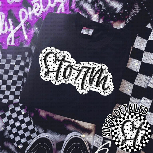 Storm Black And White Polka Dot Faux Stitch - DTF