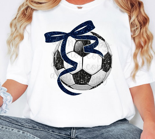 Soccer Ball Navy Bow -DTF