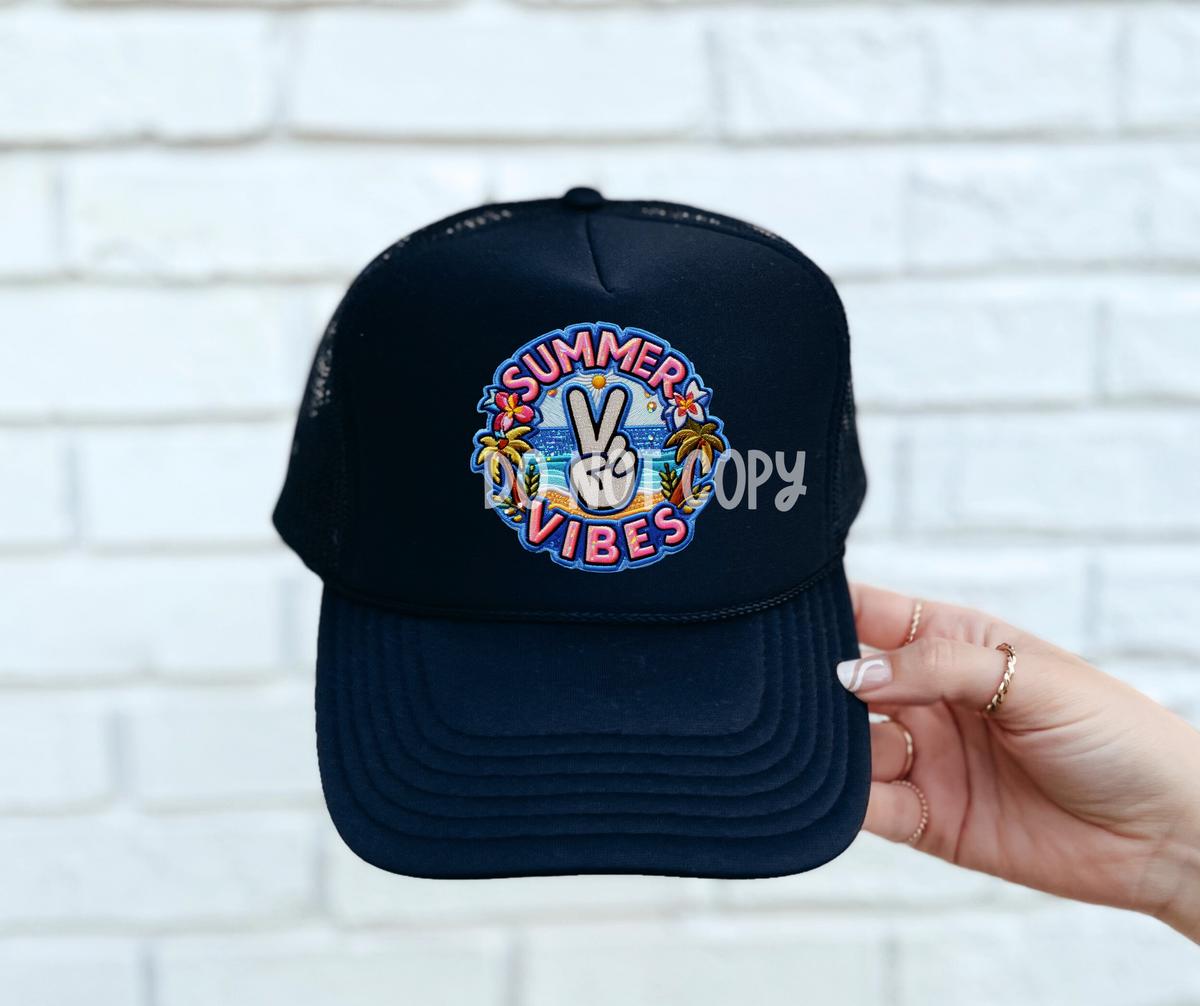 Summer Vibes peace sign faux Hat Patch-DTF