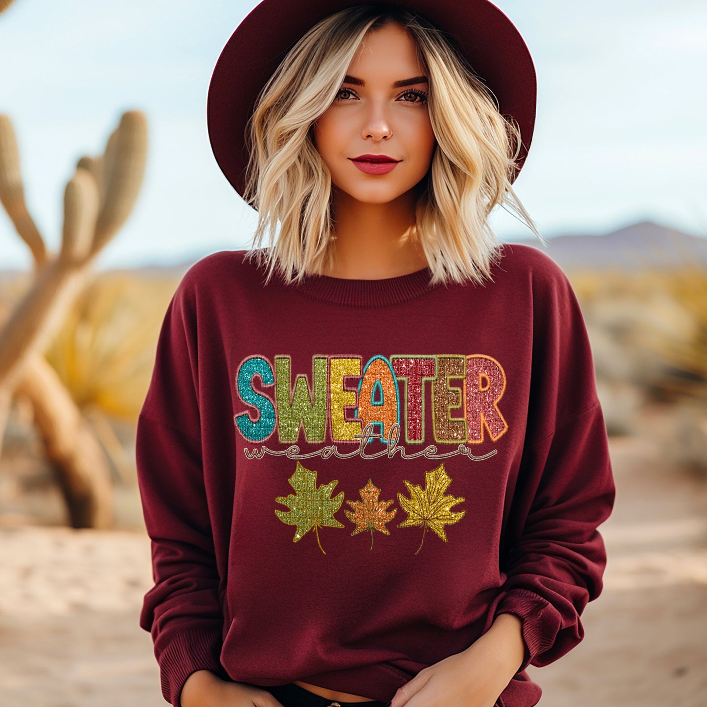 Sweater Weather faux sequin leaves-DTF