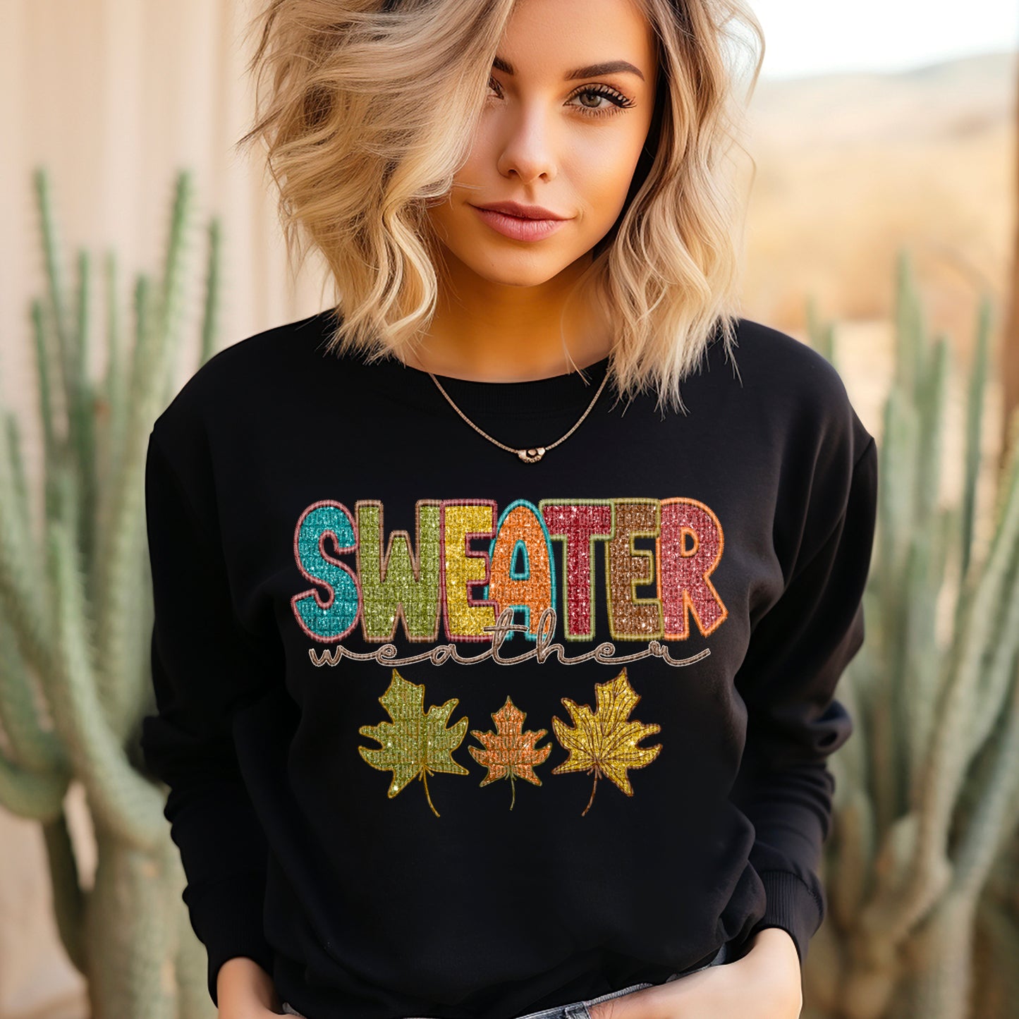 Sweater Weather faux sequin leaves-DTF