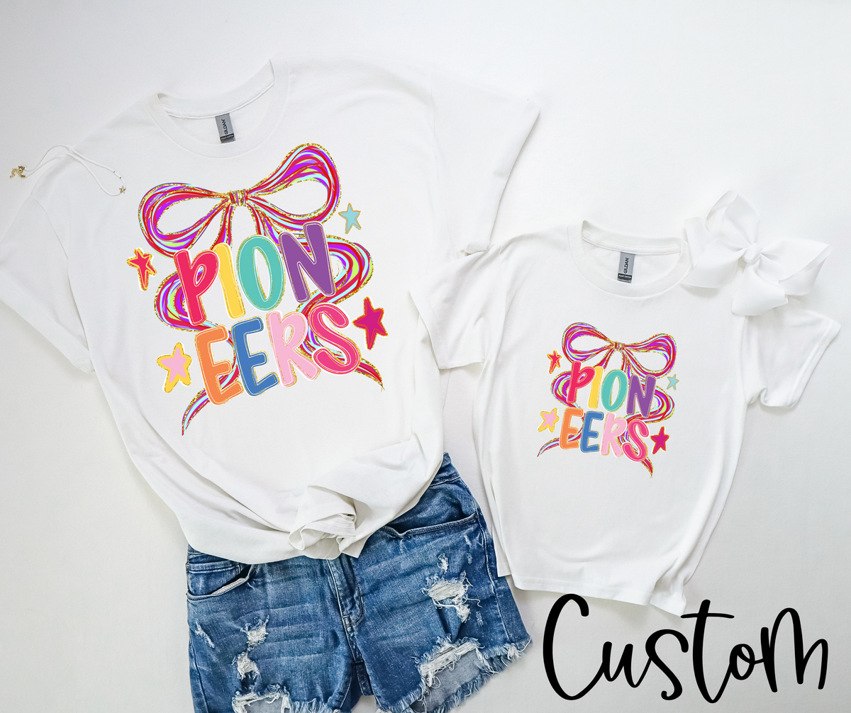 Preppy Mascot Letters with bow CUSTOM: (ANY NAME, ANY MASCOT)-DTF&UV