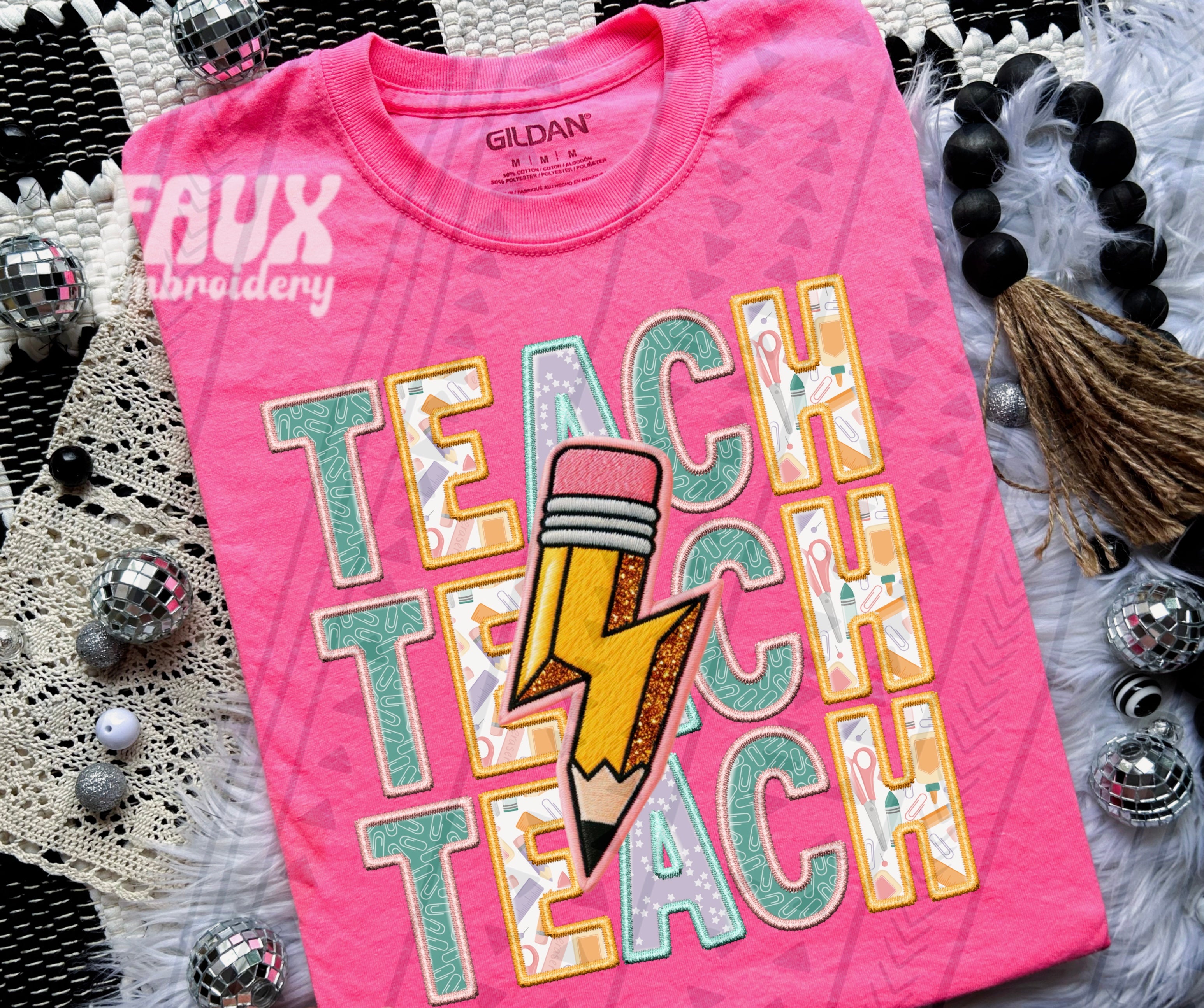 Pink Teach Teach (pink)-DTF – ABIDesignstore