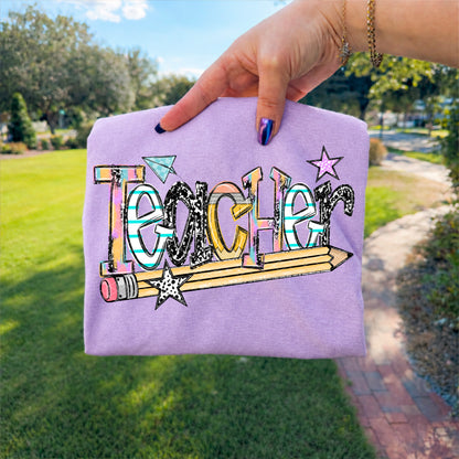 Teacher pencil stars doodle-DTF&UV