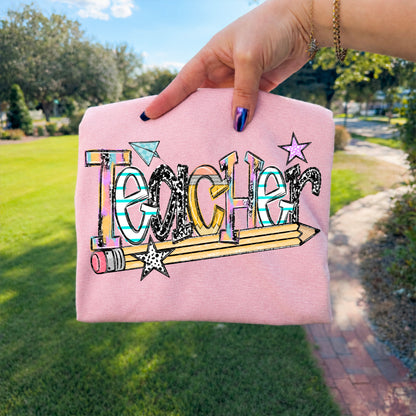 Teacher pencil stars doodle-DTF&UV