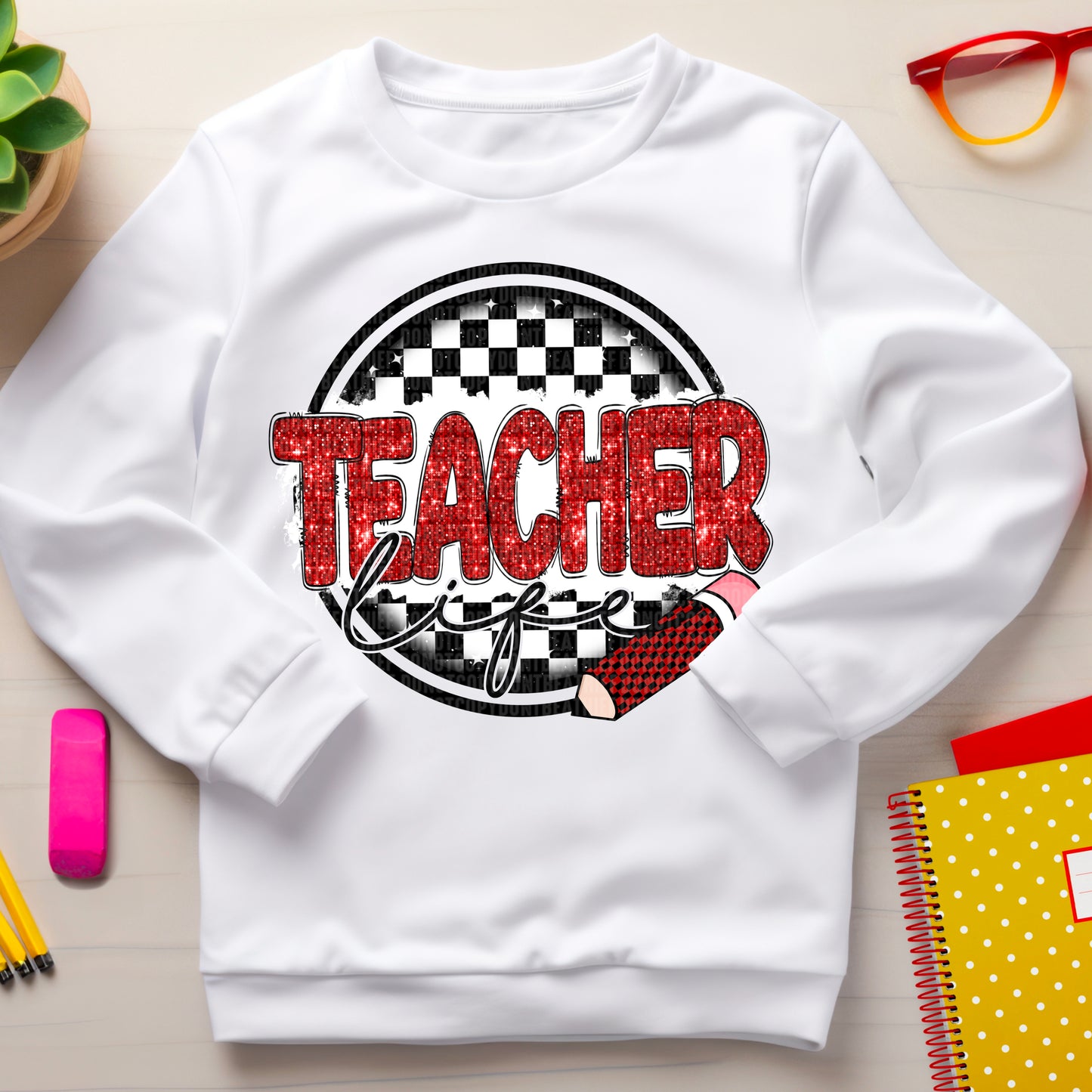 Teacher Life Blk red-DTF