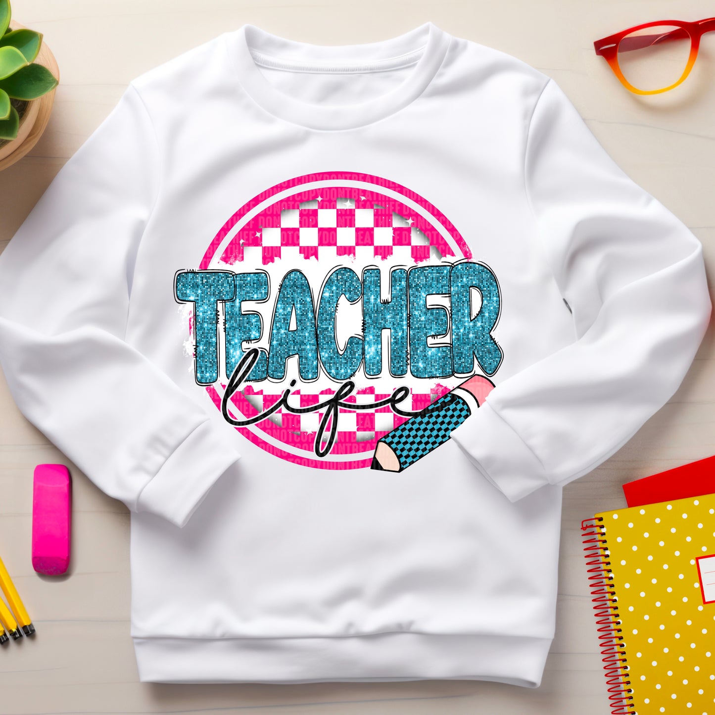 Teacher life pink teal-DTF