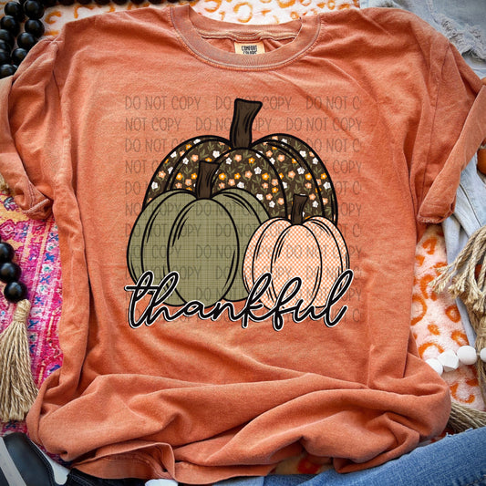 Thankful Pumpkin Trio back pumpkin with flowers-DTF