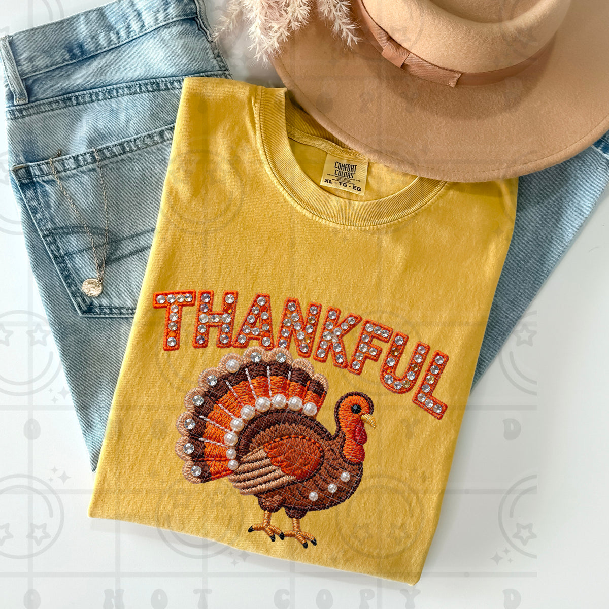 Thankful faux rhinestone turkey  -DTF&UV
