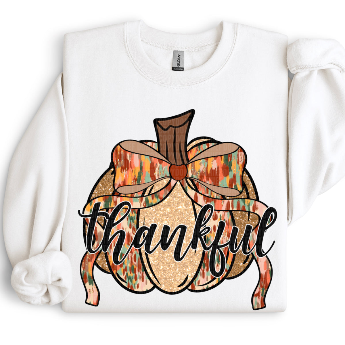 Thankful pumpkin brushstroke faux glitter-DTF&UV