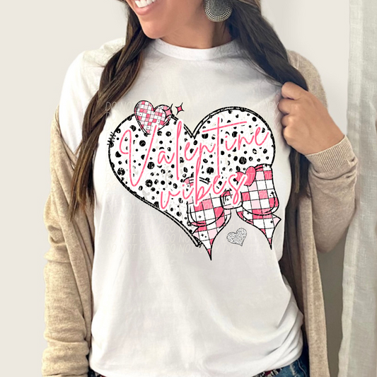 VALENTINE VIBES Lt Pink heart checkered bow-DTF