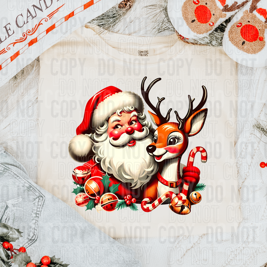 Vintage Santa reindeer grunge-DTF