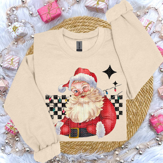 Vintage Santa Checkered Print-DTF