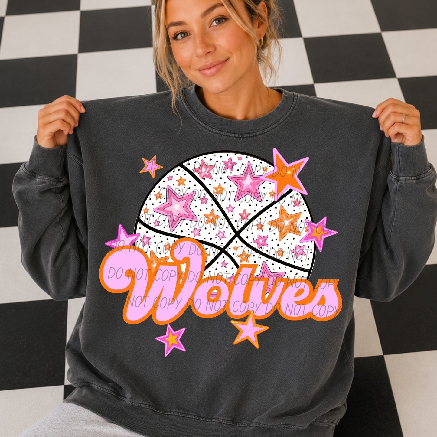 Basketball Pink Orange Stars Mascot (Dropdown)- DTF&UV