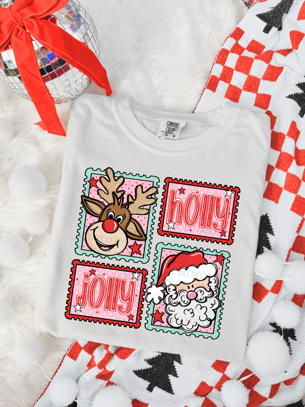 Holly Jolly Reindeer Santa Stamps-DTF