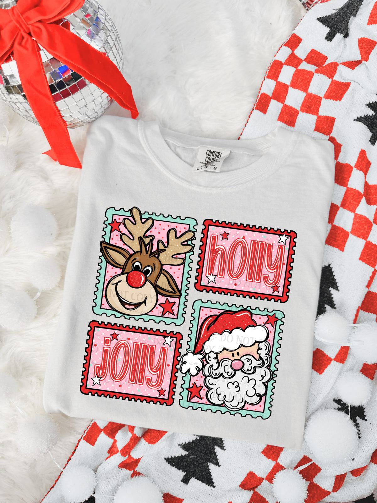 Holly Jolly Reindeer Santa Stamps-DTF