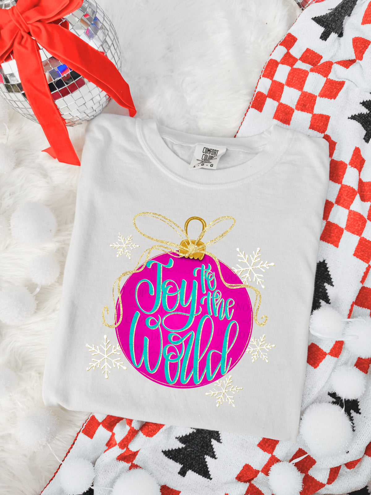 Joy to the world pink ornament-DTF