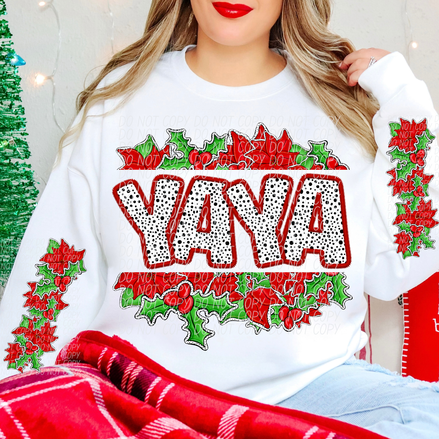 Split Holly Names & ONE Sleeve (dropdown)-DTF&UV