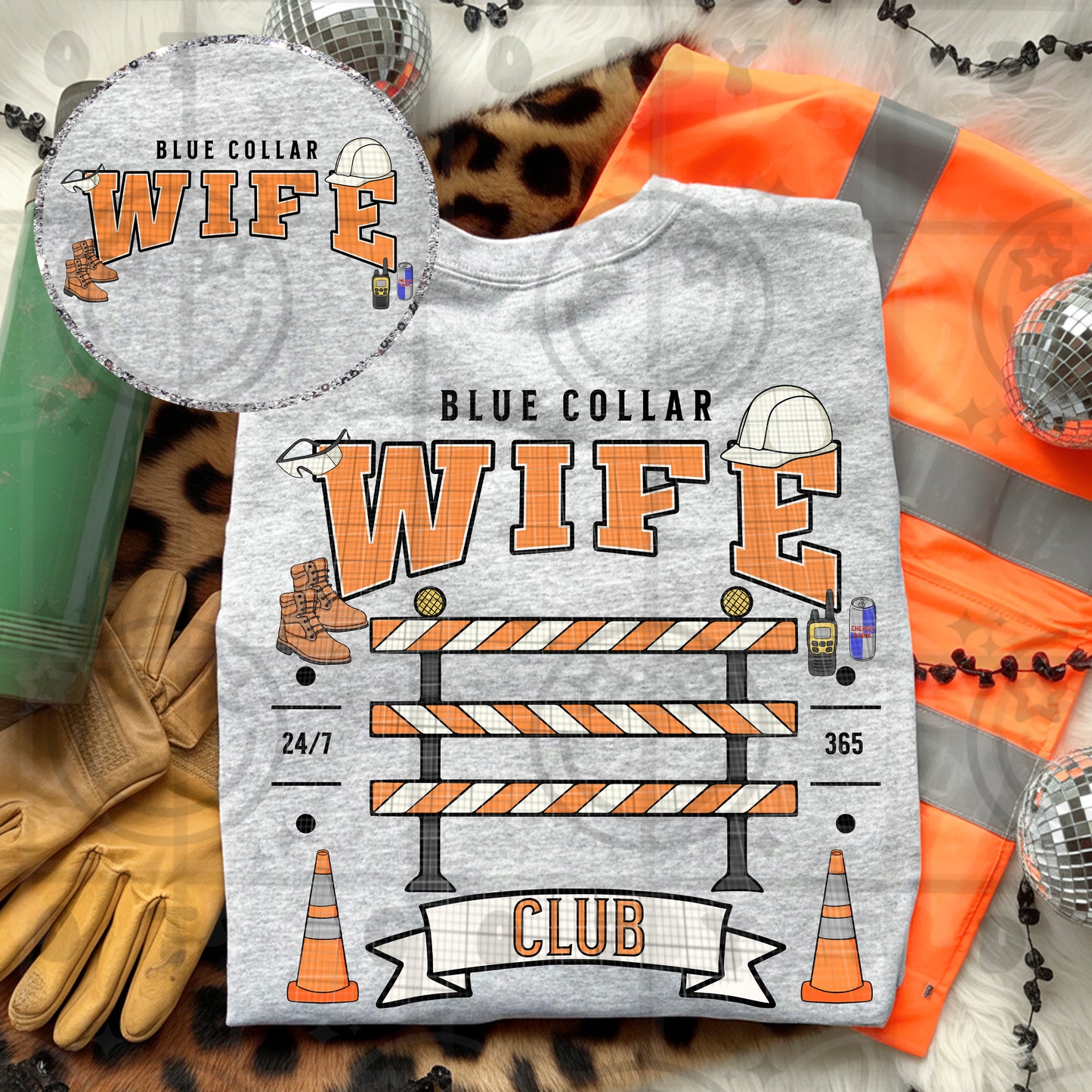 blue collar Wife club (Includes pocket and Back)-DTF&UV