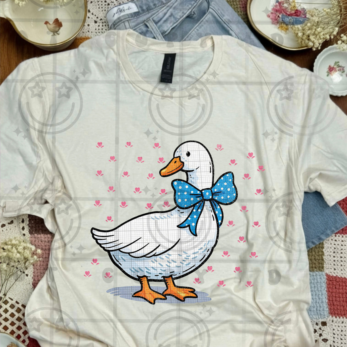 blue ribbon goose hearts distressed -DTF&UV