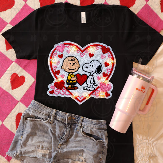 brown light up heart patch faux  -DTF&UV